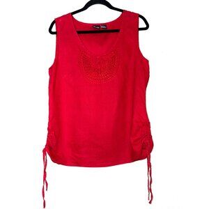 Alexandra Bartlett Linen Embroidered Red Top Size L